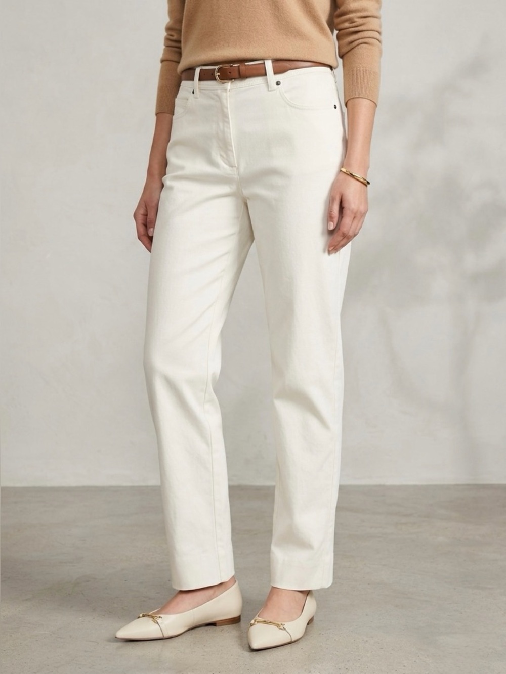 NINA MCLEMORE Equestrian White Stretch Cotton Nylon Twill Straight Leg Pants 0